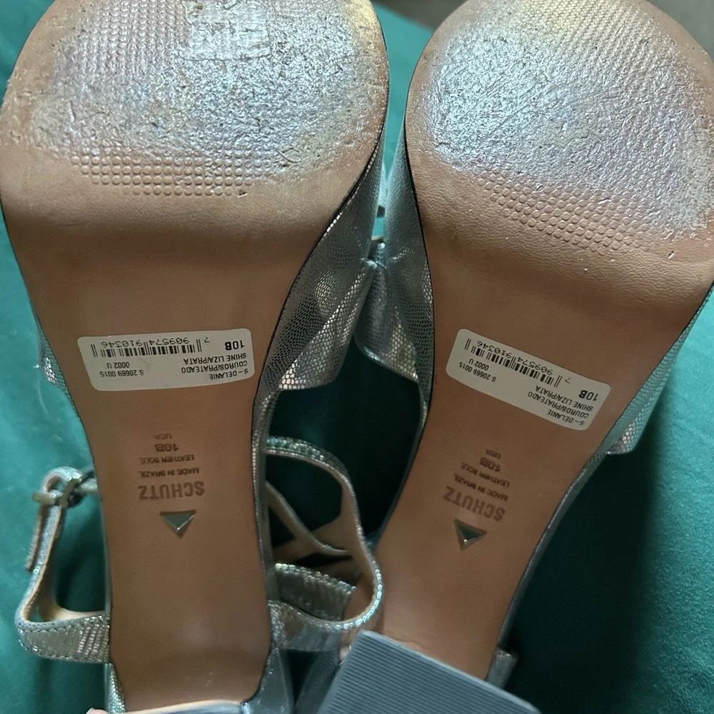 SCHUTZ Shiny Silver Platform Sandals